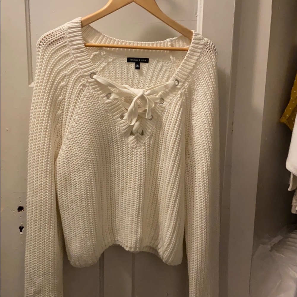 Kendall & Kylie white lace-up sweater